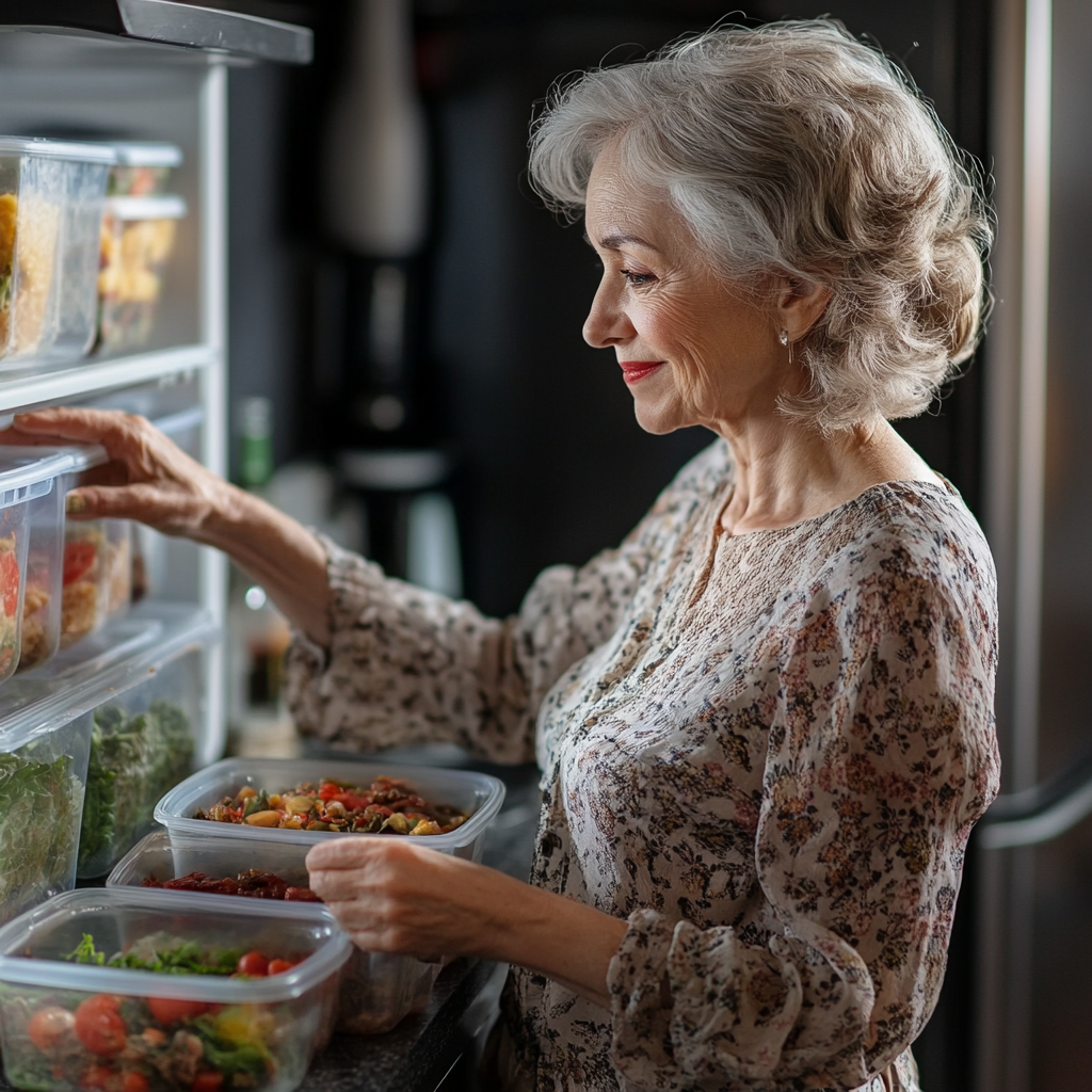 Nutritionist consultand o persoana in varsta pentru planificarea meselor sanatoase